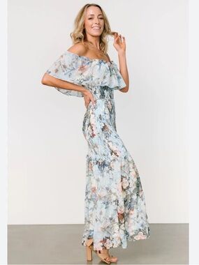 Baltic Born NWT Amalfi Floral Smocked Off The Shoulder Tiered Maxi Dress Large